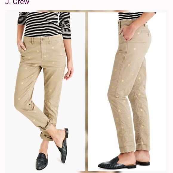 J.Crew NWT khaki gold polka dot pant 27P - Picture 1 of 8